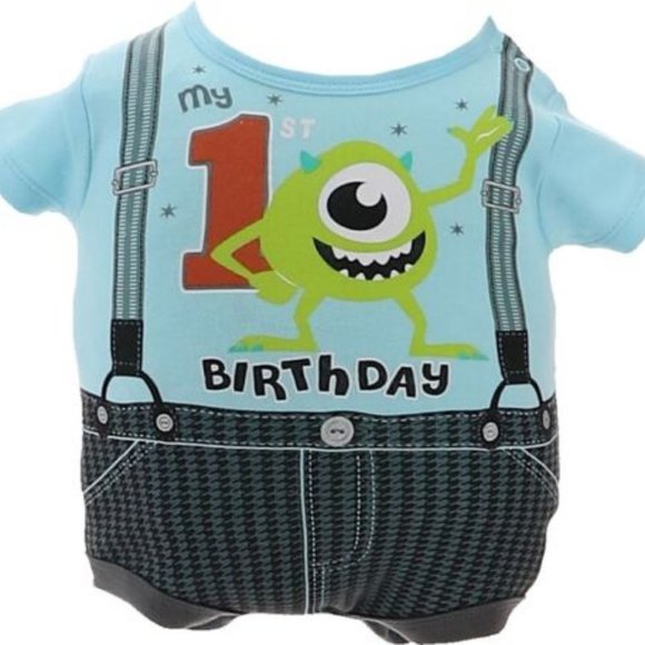 NWT DISNEY BABY MONSTERS INC. MIKE WAZOWSKI "MY 1ST BIRTHDAY" ONE PIECE 9 MTHS. - Picture 1 of 4